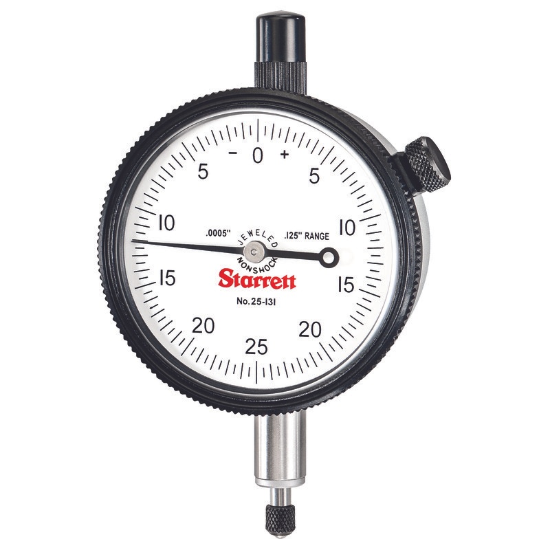 Picture of Starrett 25-131J Dial Indicator, 0-.125" Range, 0-25-0 Balanced Dial, .0005" Grads, .050" Range Per Rev, .375" Stem