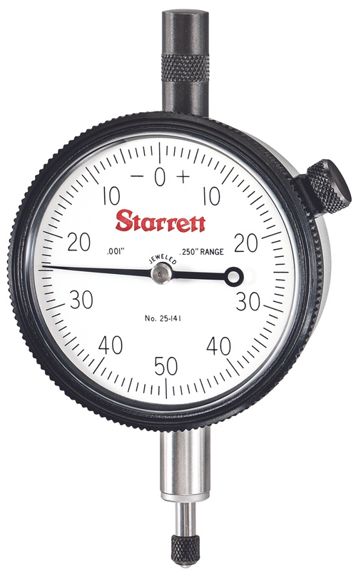 Picture of Starrett 25-141J Dial Indicator, 0-.250" Range, 0-50-0 Balanced Dial, .001" Grads, .100" Range Per Rev, .375" Stem