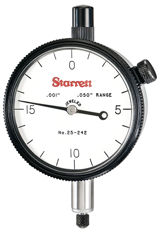 Picture of Starrett 25-242J Dial Indicator, 0-.050" Range, 0-20 Continuous Dial, .001" Grads, .020" Range Per Rev, .375" Stem
