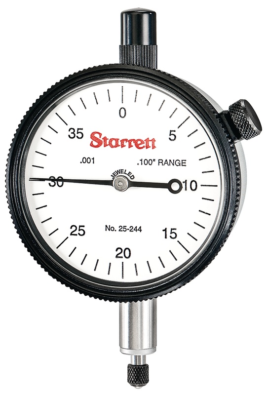 Picture of Starrett 25-244J Dial Indicator, 0-.100" Range, 0-40 Continuous Dial, .001" Grads, .040" Range Per Rev, .375" Stem