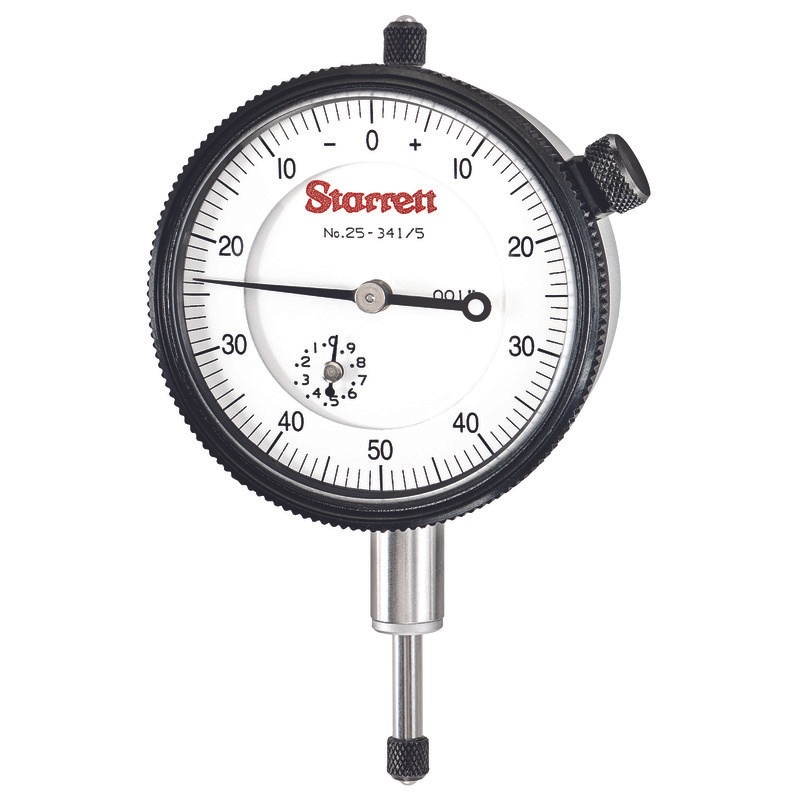 Picture of Starrett 25-341/5P Dial Indicator, 0-.500" Range, 0-50-0 Balanced Dial, .001" Grads, .100" Range Per Rev, .375" Stem