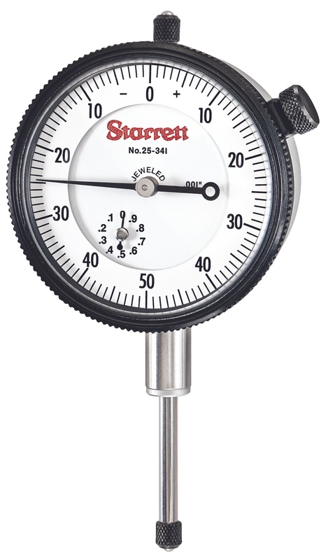 Picture of Starrett 25-341J Dial Indicator, 0-1.000" Range, 0-50-0 Balanced Dial, .001" Grads, .100" Range Per Rev, .375" Stem