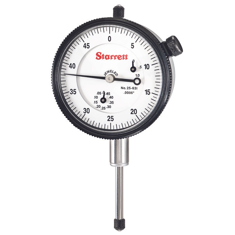 Picture of Starrett 25-631J Dial Indicator, 0-1.000" Range, 0-50 Continuous Dial, .0005" Grads, .050" Range Per Rev, .375" Stem