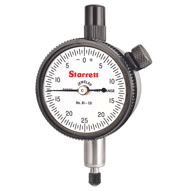 Picture of Starrett 81-131J Dial Indicator, 0-.125" Range, 0-25-0 Balanced Dial, .0005" Grads, .050" Range Per Rev, .375" Stem