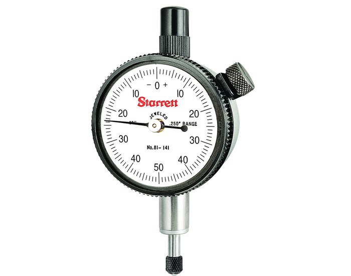 Picture of Starrett 81-141J Dial Indicator, 0-.250" Range, 0-50-0 Balanced Dial, .001" Grads, .100" Range Per Rev, .375" Stem