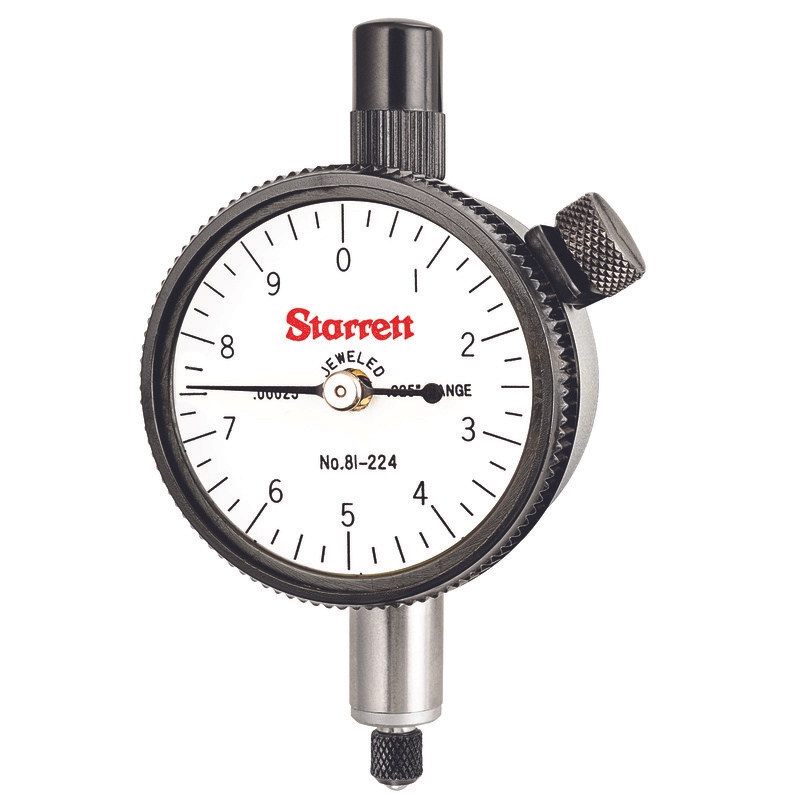 Picture of Starrett 81-224J Dial Indicator, 0-.025" Range, 0-10 Continuous Dial, .00025" Grads, .010" Range Per Rev, .375" Stem