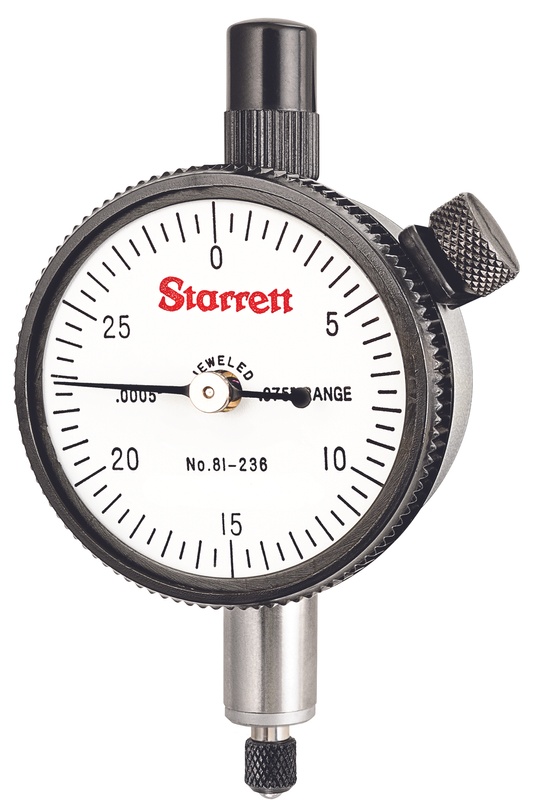 Picture of Starrett 81-236J Dial Indicator, 0-.075" Range, 0-30 Continuous Dial, .0005" Grads, .030" Range Per Rev, .375" Stem