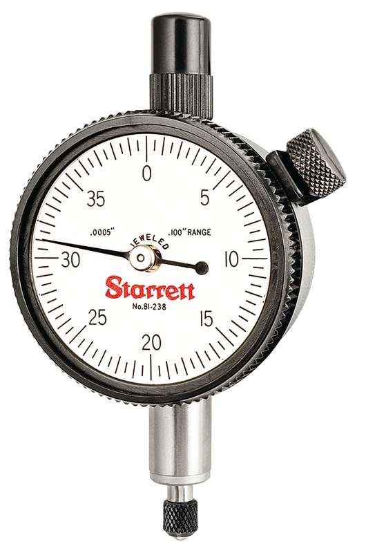 Picture of Starrett 81-238J Dial Indicator, 0-.100" Range, 0-40 Continuous Dial, .0005" Grads, .040" Range Per Rev, .375" Stem
