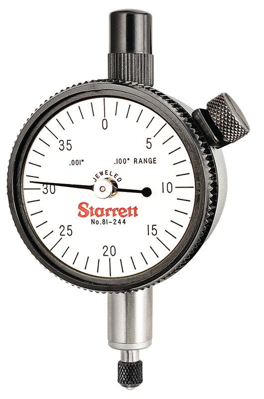 Picture of Starrett 81-244J Dial Indicator, 0-.100" Range, 0-40 Continuous Dial, .001" Grads, .040" Range Per Rev, .375" Stem