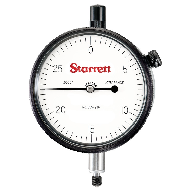 Picture of Starrett 655-234J Dial Indicator, 0-.050" Range, 0-20, .0005" Grads, .020" Range Per Rev, .375" Stem Diameter