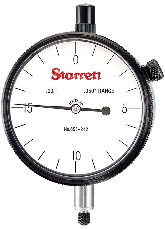 Picture of Starrett 655-242J Dial Indicator, 0-.050" Range, 0-20, .001" Grads, .020" Range Per Rev, .375" Stem Diameter