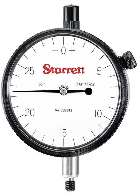 Picture of Starrett 655-243J Dial Indicator, 0-.075" Range, 0-30, .001" Grads, .030" Range Per Rev, .375" Stem Diameter