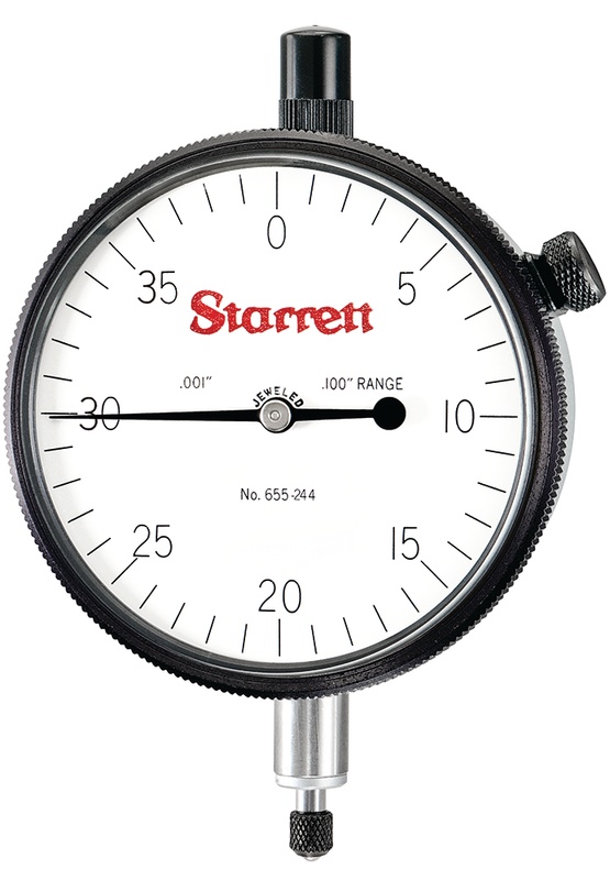 Picture of Starrett 655-244J Dial Indicator, 0-.100" Range, 0-40 Continuous Dial, .001" Grads, .040" Range Per Rev, .375" Stem
