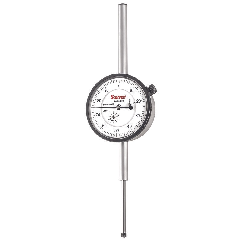 Picture of Starrett 655-2041J Dial Indicator, 0-2.000" Range, 0-100, .001" Grads, Range Per Rev, .375" Stem Diameter