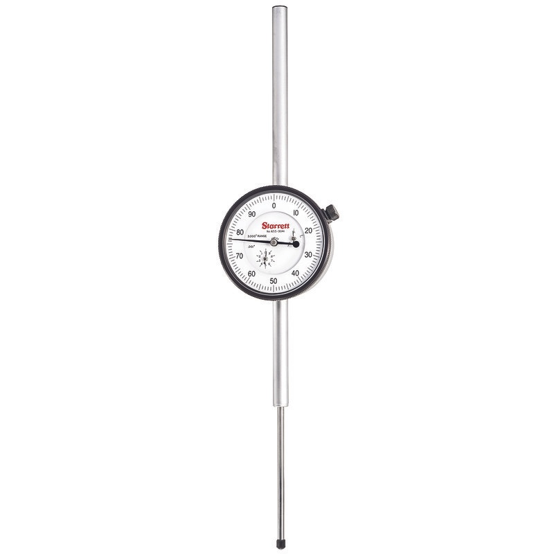 Picture of Starrett 655-3041J Dial Indicator, 0-3.000" Range, 0-100, .001" Grads, 0.100" Range Per Rev, .375" Stem Diameter