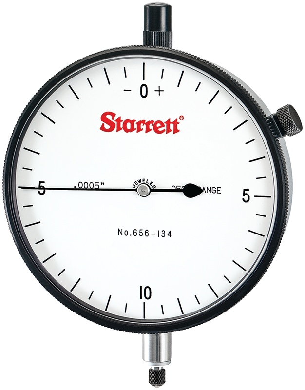 Picture of Starrett 656-134J Dial Indicator, 0-.050" Range, 0-10-0 Balanced Dial, .0005" Grads, .020" Range Per Rev, .375" Stem