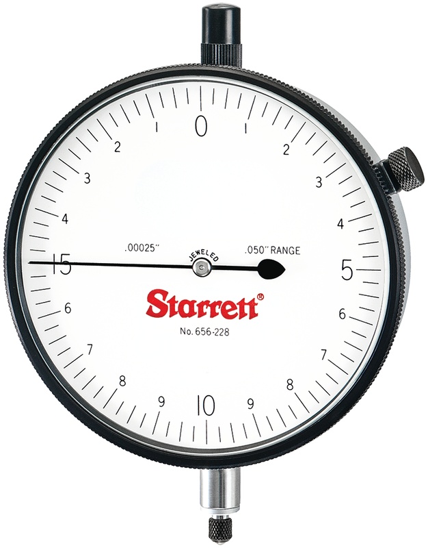 Picture of Starrett 656-228J Dial Indicator, 0-.050" Range, 0-20, .00025" Grads, .020" Range Per Rev, .375" Stem Diameter