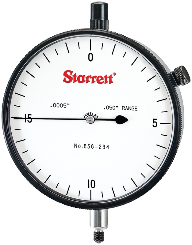 Picture of Starrett 656-234J Dial Indicator, 0-.050" Range, 0-20, .0005" Grads, .020" Range Per Rev, .375" Stem Diameter
