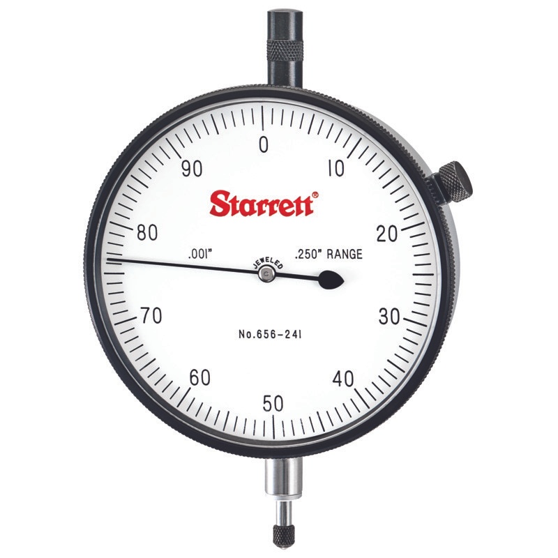 Picture of Starrett 656-241J Dial Indicator, 0-.250" Range, 0-100, .001" Grads, .100" Range Per Rev, .375" Stem Diameter