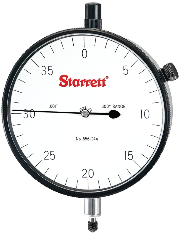 Picture of Starrett 656-244J Dial Indicator, 0-.100" Range, 0-40 Continuous Dial, .001" Grads, .040" Range Per Rev, .375" Stem