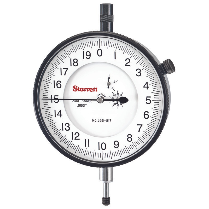 Picture of Starrett 656-617J Dial Indicator, 0-.400" Range, 0-20, .0001" Grads, .020" Range Per Rev, .375" Stem Diameter