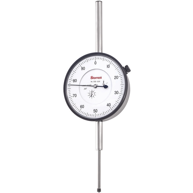 Picture of Starrett 656-2041J Dial Indicator, 0-2.000" Range, 0-100, .001" Grads, .100" Range Per Rev, .375" Stem Diameter