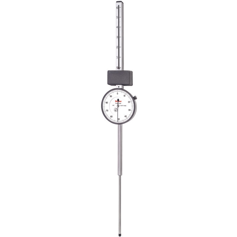 Picture of Starrett 656-6041J Dial Indicator, 0- 6.000" Range, 0-100, .001" Grads, 0.100" Range Per Rev, .375" Stem Diameter