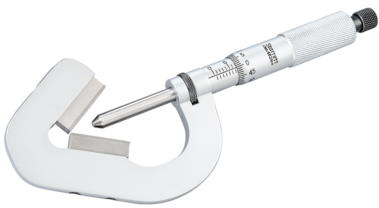 Picture of Starrett 483Mxrl-25 Micrometer Anvil V-Anvil Micrometer, 2-25mm, 0.01mm Grad