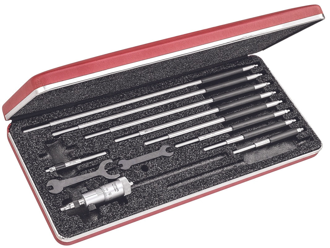 Picture of Starrett 124Mbz Solid -Rod Inside Micrometer Set With Case, 50-300mm Range, 0.01mm