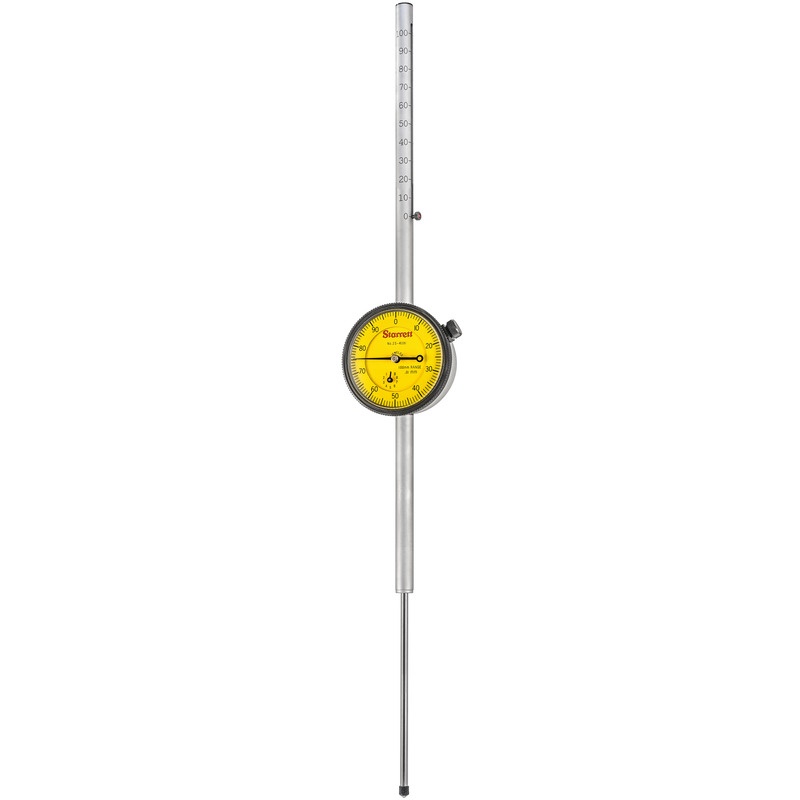 Picture of Starrett 25-4081J Dial Indicator, 0-100.0mm Range, 0-100 Continuous Dial, 0.01mm Grads, 1.0mm Range Per Rev, .375" Stem
