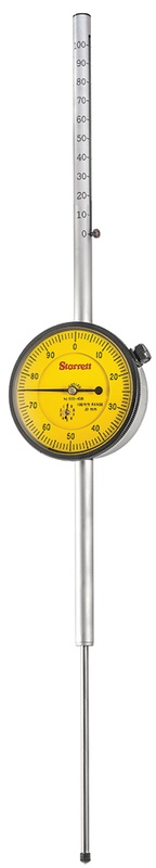 Picture of Starrett 655-4081J Dial Indicator, 0-100.0mm Range, 0-100, 0.01mm Grads, 1.0mm Range Per Rev, .375" Stem Diameter