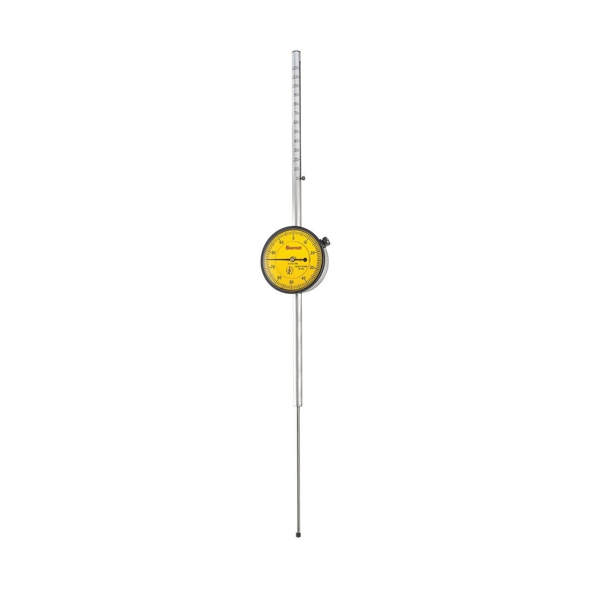 Picture of Starrett 655-5081J Dial Indicator, 0-125.0mm Range, 0-100, 0.01mm Grads, 1.0mm Range Per Rev, .375" Stem Diameter
