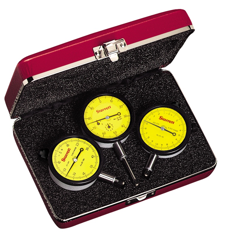 Picture of Starrett S253MZ Metric Dial Indicator Set, 0.5mm, 2.5mm and 25mm Range, 0.002mm and 0.01mm Grads, .375" Stem