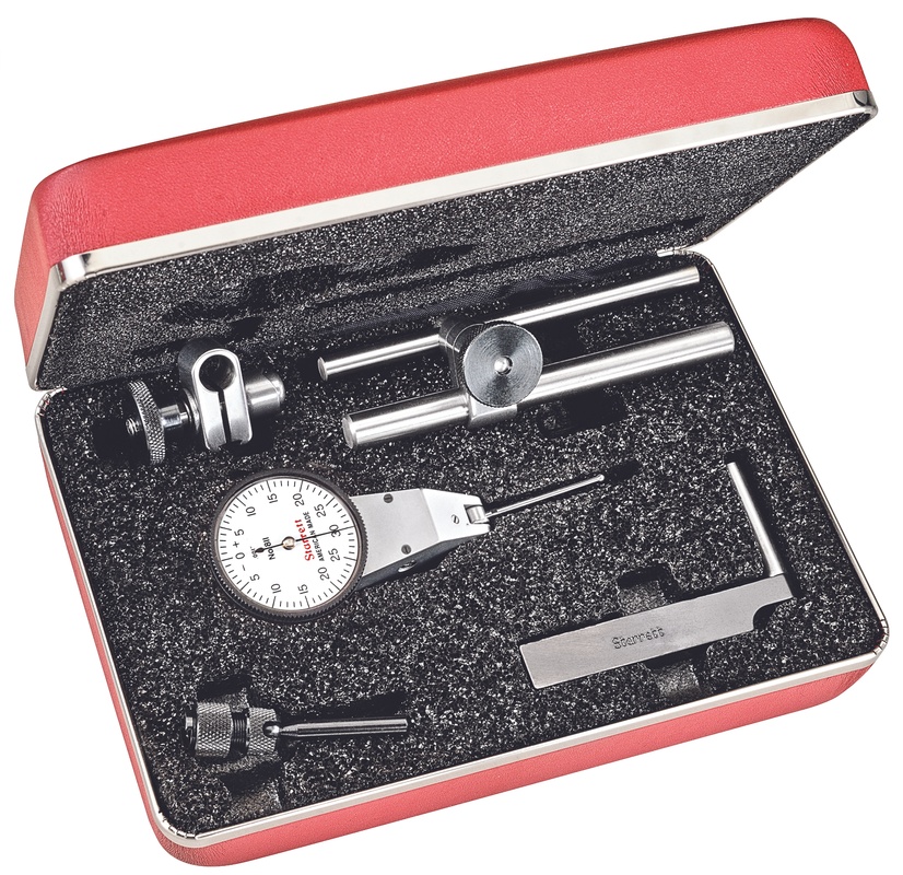 Picture of Starrett 811-1Cz Dial Test Indicator With Swivel Head, .060" Range, 0-30-0 Dial Face, .001" Graduations, With Attachments, Case