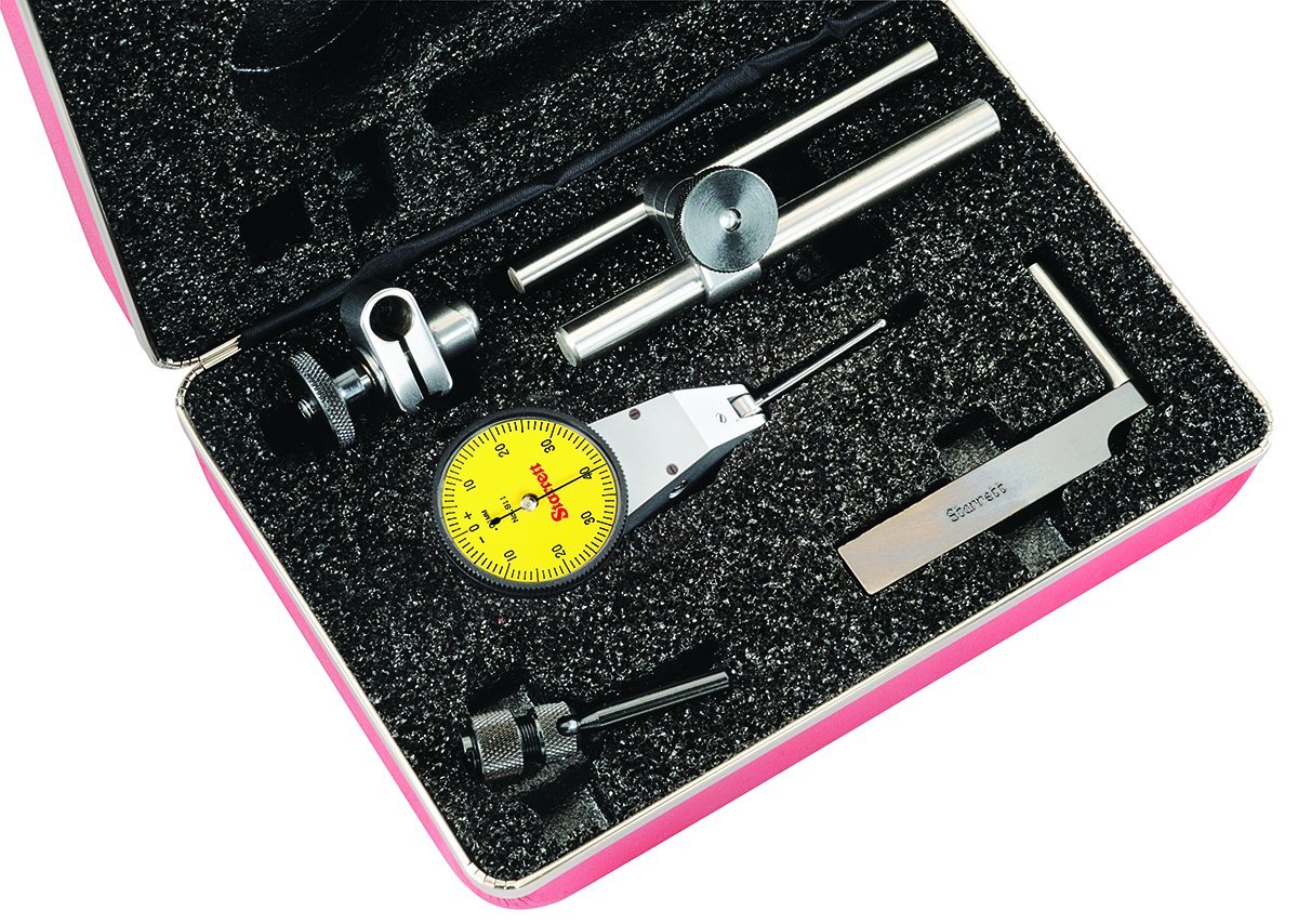 Picture of Starrett 811-Mcz Dial Test Indicator With Swivel Head, 0.8mm Range, 0-40-0 Dial Face, 0.01mm Graduations, With Attachments, Case