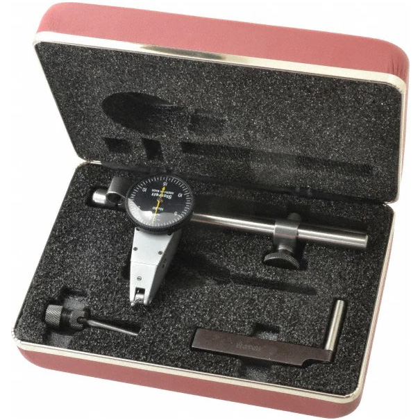 Picture of Starrett B811-5Cz Dial Test Indicator With Swivel Head, .030" Range, 0-15-0 Dial Face, .0005" Graduations, With Attachments, Case