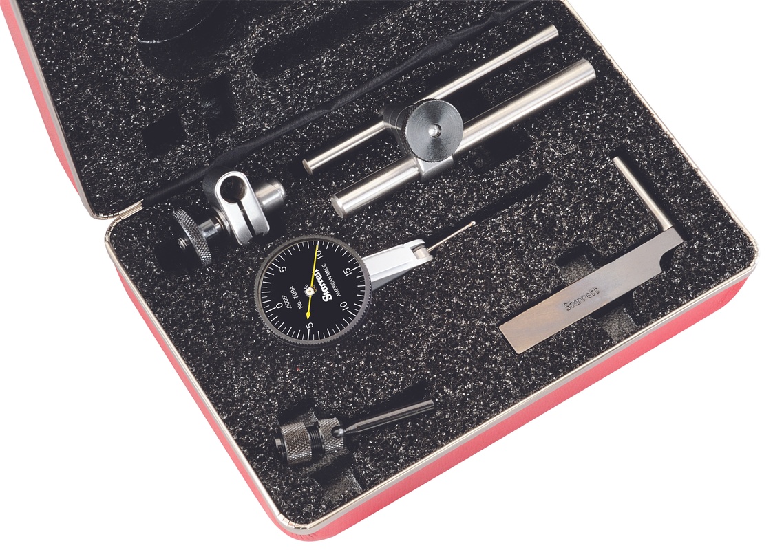 Picture of Starrett B709Acz Dial Test Indicator With Dovetail, .030" Range, 0-15-0 Dial Face, .0005" Graduations, With Attachments, Case