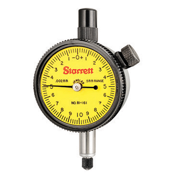 Picture of Starrett 81-161J-8 Dial Indicator, 0-0.5mm Range, 0-10-0 Balanced Dial, 0.002mm Grads, 0.2mm Range Per Rev, 8mm Stem