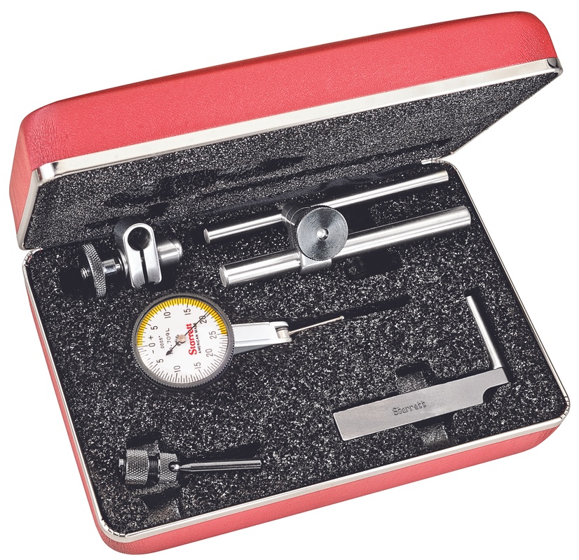 Picture of Starrett 709Alcz Dial Test Indicator With Dovetail, .050" Range, 0-25-0 Dial Face, .0005" Graduations, With Attachments, Case