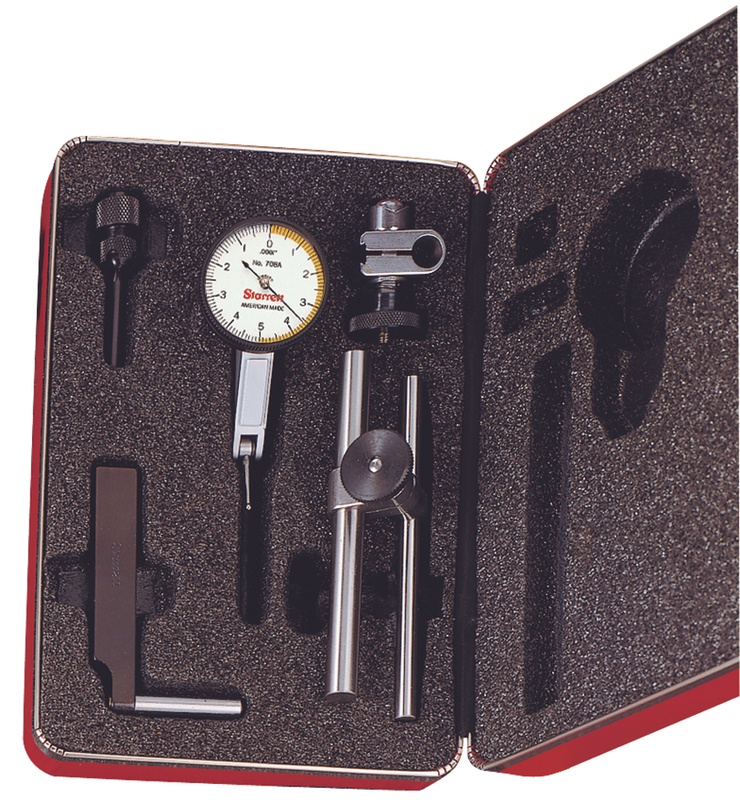 Picture of Starrett 708Acz W/Slc Dial Test Indicator With Dovetail, .010" Range, 0-5-0 Dial Face, .0001" Graduations, With Attachments, Case, Slc