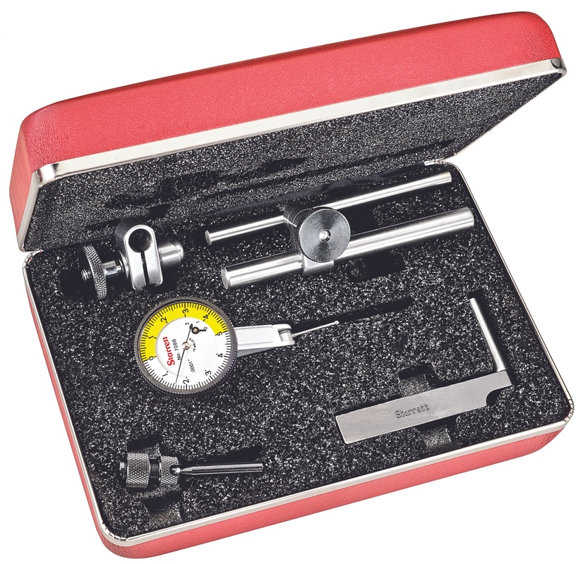 Picture of Starrett 708Bcz W/Slc Dial Test Indicator With Dovetail, .020" Range, 0-5-0 Dial Face, .0001" Graduations, With Attachments, Case, Slc