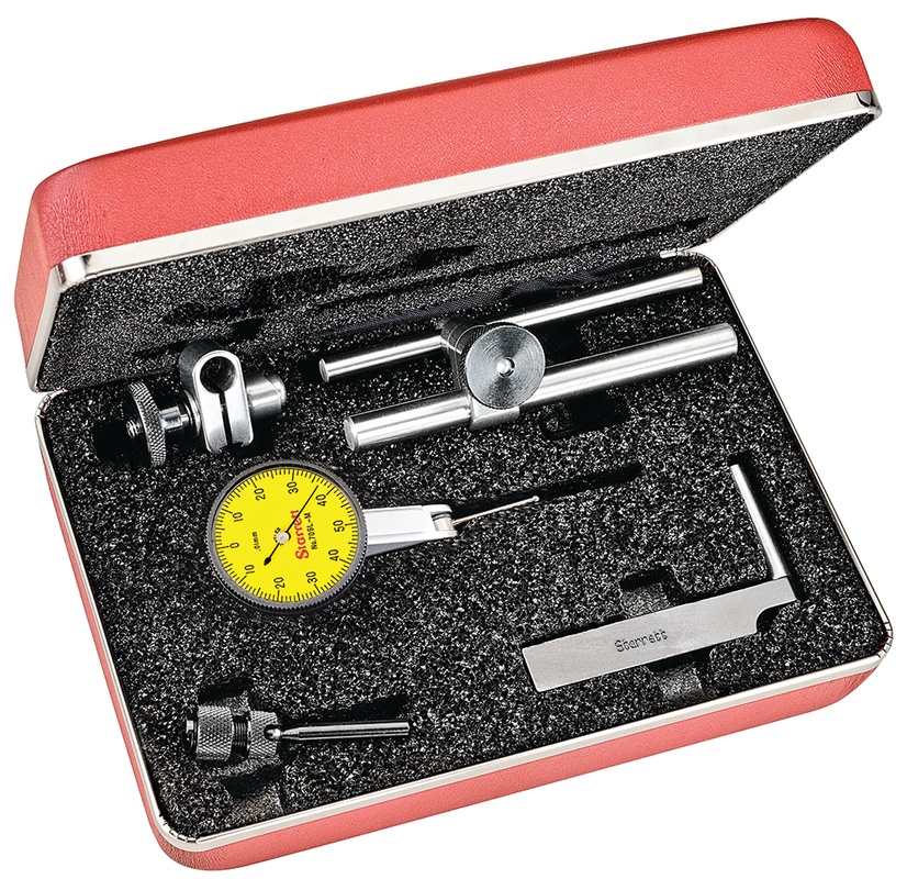 Picture of Starrett 709Malcz Dial Test Indicator With Dovetail, 1.0mm Range, 0-50-0 Dial Face, 0.01mm Graduations, With Attachments, Case