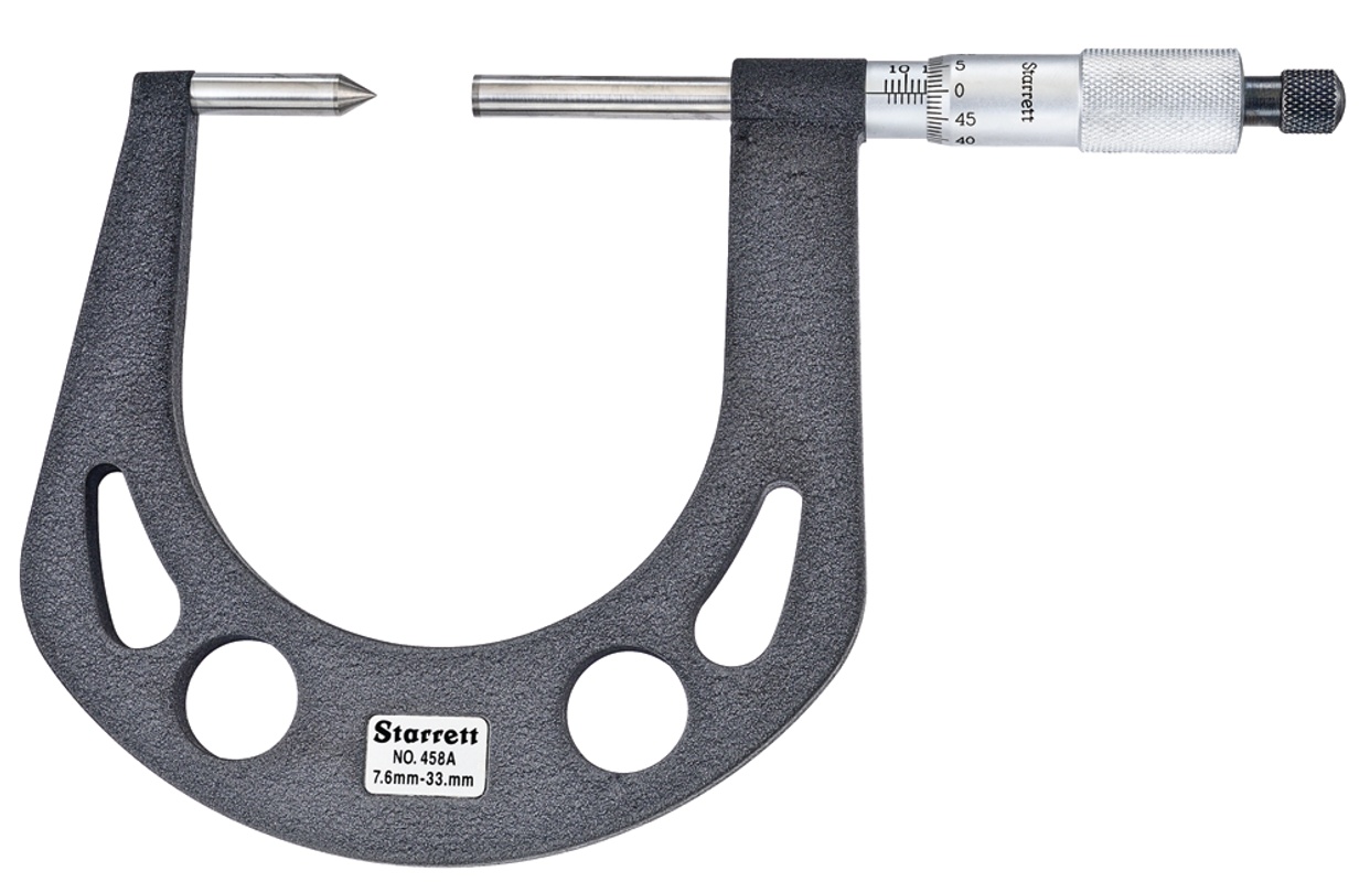 Picture of Automotive Disc Brake Micrometer, Ratchet Thimble, Carbide And Pointed Anvil, 7.6-33mm Range