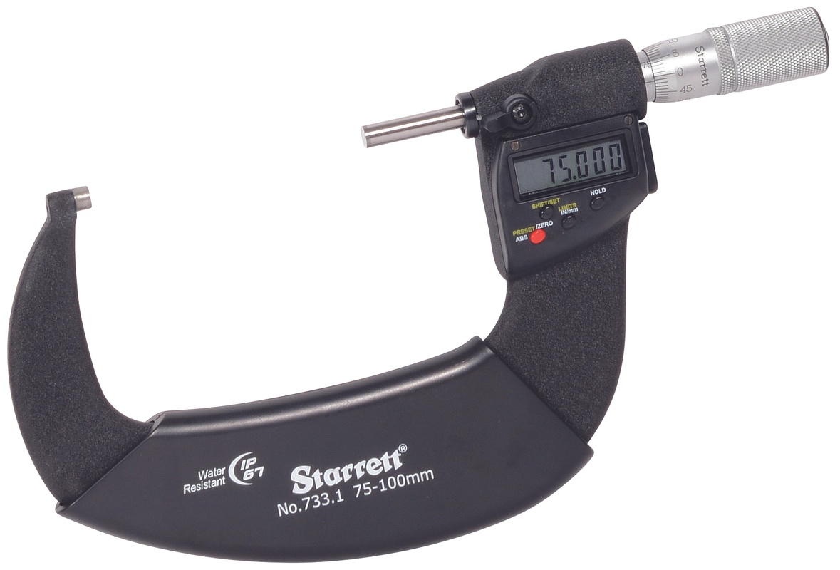 Picture of Starrett 733.1Xflz-3 Lcd Outside Micrometer, Friction Thimble, Carbide Anvil, Spc Output, 0.001mm Res., 75-100mm Range