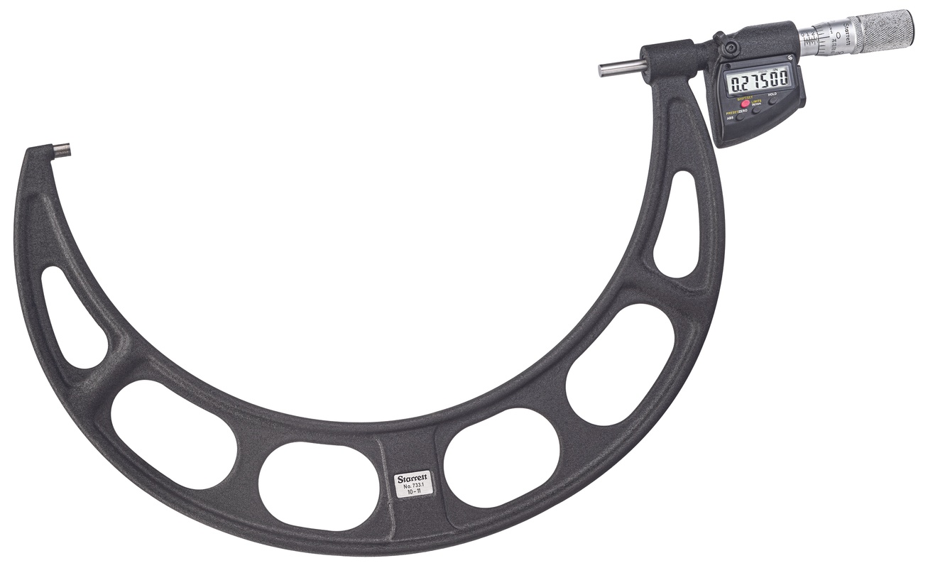 Picture of Starrett 733.1Mxrlz-250 Lcd Outside Micrometer, Friction Thimble, Carbide Anvil, Spc Output, .0001", 9-10" Range