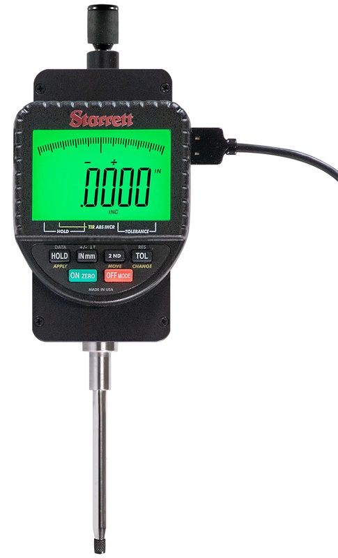 Picture of Starrett 2700-802 Backlight Electronic Indicator, 2"/50mm Range, .0001"/0.002mm Res., SPC Output, 3/8" Stem Diameter