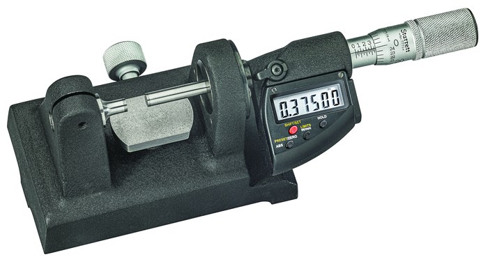 Picture of Digital Bench Micrometer, Friction Thimble, Carbide Anvil, Spc Output, 0.001mm, 0-25mm Range