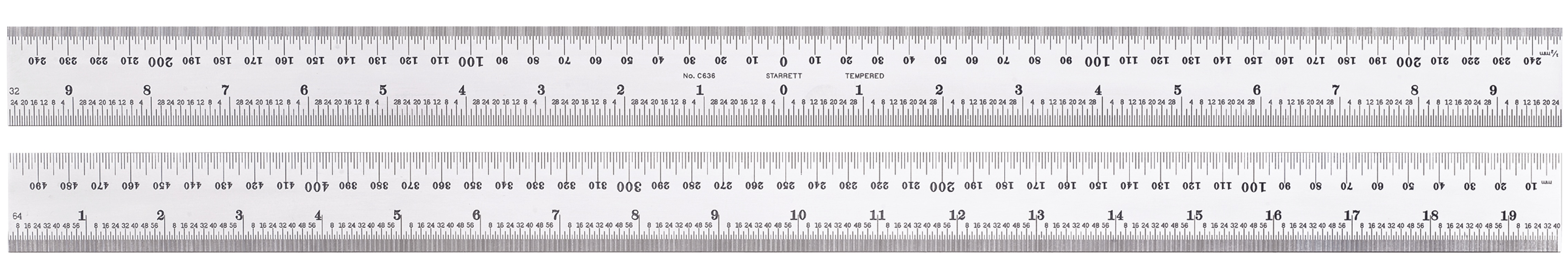 Picture of Starrett C636MEC-500 Steel Rule, Spring Tempered, Zero CenterED Rule