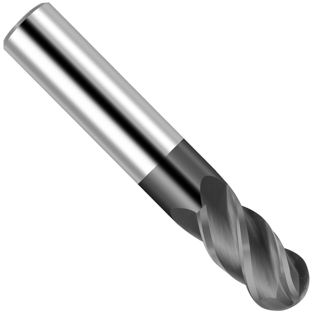 Picture of 4 Flute Solid Carbide Ball Nose TiAlN coated Single End, TMX End Mill; 3/16" Dia x 3/16" Dia x 5/8" (LOC) x 2" (OAL)