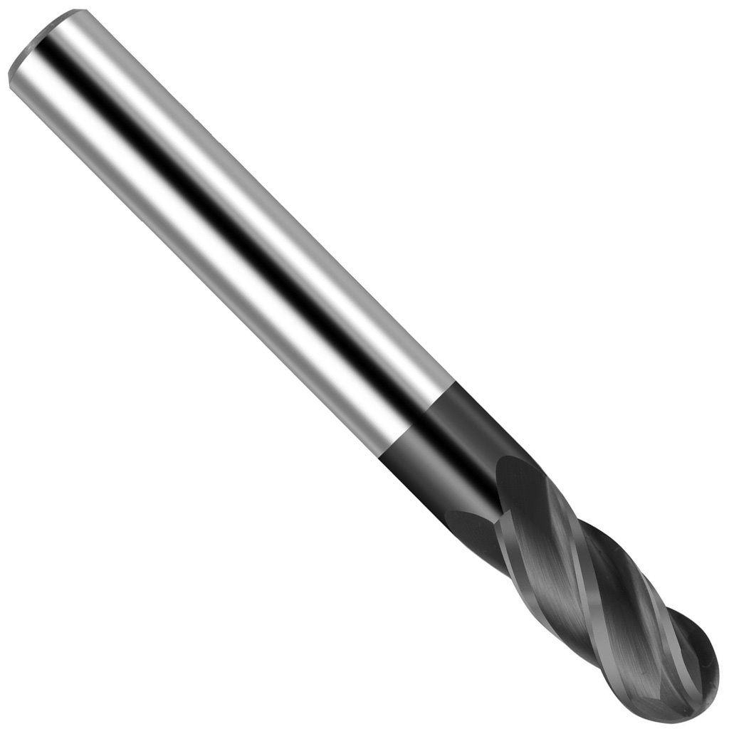 Picture of 4 Flute Solid Carbide Ball Nose Long TiAlN coated Single End, TMX End Mill; 1/8" Dia x 1/8" shank x 1" (LOC) x 3" (OAL)